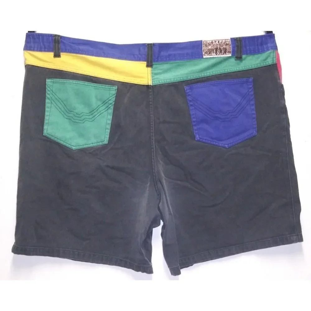 Mens VTG Zeppelin Denim Shorts Sz 54 COLORBLOCK rare MULTICOLOR BOHO FESTIVAL